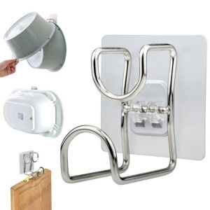 Móc treo thau chậu nhà tắm dụng cụ phòng bếp dán tường bằng inox không cần khoan đục.