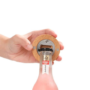 Bamboo Round Bottle Opener Creative Magnetic Stainless Steel Beer Bottle Opener Capper Beer Driver