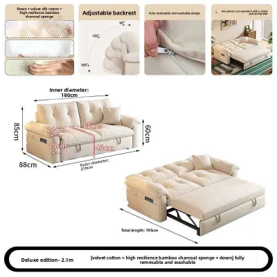 Cream Style Down Sofa Bed Detachable Washable Foldable Dual-use Multi-functional Extendable Bed