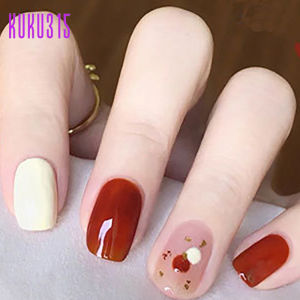 [Nail Art Merah Maron] KUKU315  【24Pcs Full Size】 Kuku Palsu Nails Art Dan Lem Kuku Palsu + Bonus Kit Lem Jelly Ultra Tipis & Bernapas - Bisa Dipakai Berulang Kuku Palsu Lepas Pasang  Cocok untuk Semua Bentuk Kuku:Pendek/Bulat/Panjang/Almond