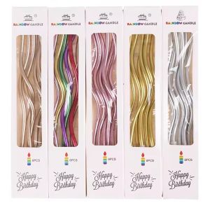 30/60Pcs Metallic Curved Long Candle / Plating Gilding Candle / Birthday Cake Topper / Wedding Xmas Party Supplies