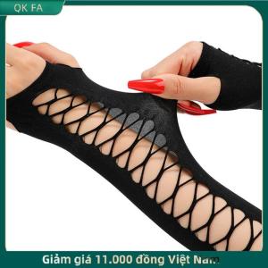 QK FA ✨ Cổ Điển Đảng Cosplay Lưới Căng Găng Tay Hộp Đêm Nhảy Múa Nửa Ngón Tay Vui Vẻ Fishnet Găng Tay Của Phụ Nữ Dài Bị Gãy Lỗ Cánh Tay Tay Áo