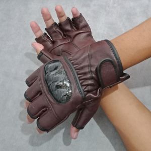 SARUNG TANGAN MOTOR KULIT PENDEK COKELAT DENGAN BATOK PROTECTOR KUAT ZIGZAG LEATHER GLOVES