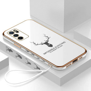 Hontinga Casing Case For OPPO A5 Pro 5G 4G A3X A3 A60 A16 A17 A17K A16S Case Cartoon ELK Deer Reindeer Luxury Chrome Plated Soft TPU Square Phone Case Full Cover Camera Protection Anti Gores Rubber Cases For Boys