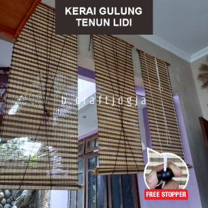 Kerai Tenun Lidi Tirai Lidi Gulung Gorden Motif Zebra Kotak Ukuran L:50 P:180 cm