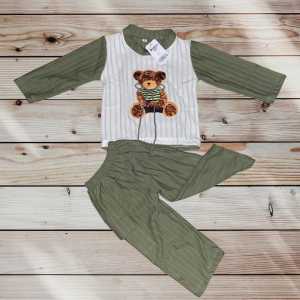 setelan anak perempuan sehari hari knit hornet cargo motif beruang dengan pita tali usia 1-6 thn