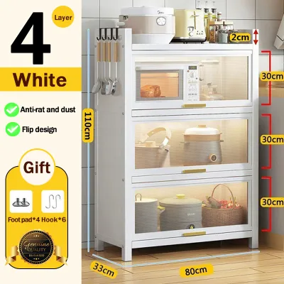 Kitchen Storage Cabinet Sideboard Cupboard Microwave Stand Carbon Steel Rack Shelf With Doors