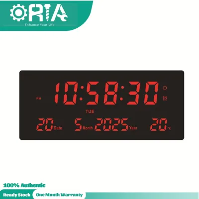 ORIA Large Wall Clock With Date 15 inch Digital Alarm Clock Temperature Display 6 Alarms 3 Adjustable Brightness