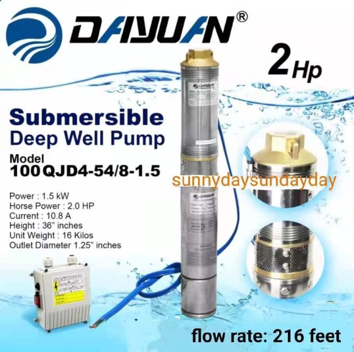 Dayuan Deep Well Submersible Pump 2hp 4 Casing 100 Copper Wire With