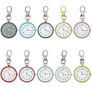 Minimalist Ultra Thin Open Face Quartz Pocket Watch with Key Buckle Portable Watch Nurse Watches Women Pendant Watch Gift for Nurse Olds