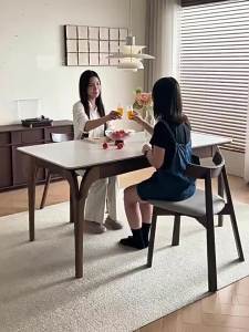 Vintage-style rectangular solid wood dining table new style home use walnut color slab ash wood.