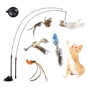 Simulation Bird Interactive Cat Toy Funny Feather Cat Stick with Sucker Cat Playing Teaser Wand Toy for Kitten Cat Supplies