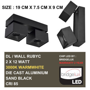 WALL LIGHT SEGI HITAM 12W/24W 1ARAH 2ARAH DL OB RUBYC 1LUBANG 2LUBANG GARANSI 2 TAHUN