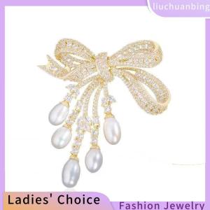 [COD] liuchuanbing Jewellery เข็มกลัดแฟชั่นประดับพู่รูปโบว์ไข่มุกเพทายสุดหรูสำหรับผู้หญิงชุดช่อดอกไม้ทำด้วยมือแบบสร้างสรรค์ของขวัญเสื้อผ้า