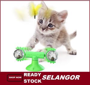 Ex-Stock Pet Cat Glowing Turntable Windmill Feather Suction Cup Base Wand Toy for Cats Free Mint Ball toys