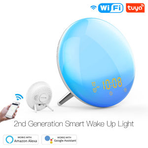 Free shipping!BOIO WiFi Smart Wake Up Light Workday Alarm Clock with 7 Colors Sunrise/Sunset Simulation 4 Alarms Compatible with Alexa Home