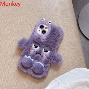3D Cute Cartoon Funny Phone Cases For iPhone 17 16 15 14 13 12 11 Pro Max Warm Winter Fluffy Plush Soft Bumper Protection Cover