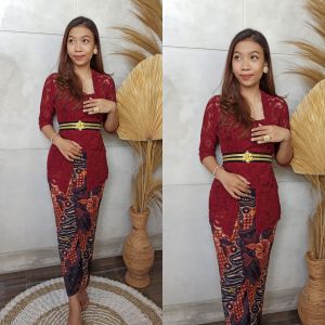 Setelan Kebaya Jadi Stretch Ahimsa dan Bawahan Kamen Batik Panjang Bali Murah Modern Pesta Wisuda
