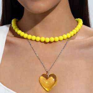 BESTITIT Có thể điều chỉnh Dây chuyền dây Thiết kế phóng đại loại Dây chuyền hình trái tim Quà tặng trang sức dự tiệc Vòng cổ hạt tròn acrylic Dành cho phụ nữ