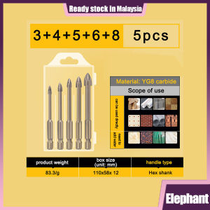 5PCS/sets Glass Concrete Drill Bit Set Alloy Carbide Point with Cutting Edges Tile Glass Cross Spear Head Hex Ceramic Drill Bits Tool