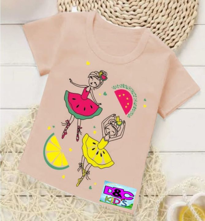 D&C KIDS Atasan kaos anak perempuan lengan pendek ukuran 1-10 tahun double dance  dc431
