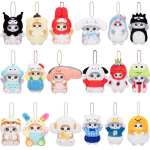 Hi Toy New Kawaii Mofusand Cross-Dressing Sanrio Hello Kitty Kuromi Plush Keychain Pendant 10-12Cm Anime Plush Doll Backpack Pendant