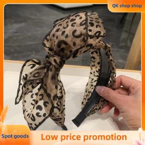 ✨QK shop✨ Vintage Leopard Print Hairband For Women Girls Fashion Handmade Wide-rimmed Bow Hair Hoop Mesh Hair Bow Headband Hair Accessory