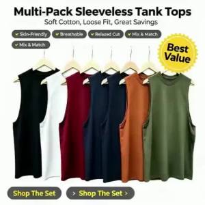 3‑Pack Basic Men Sleeveless Tank Tops Soft Cotton Loose Vests Assorted Multiple Colors Summer Casual Street Undershirts for Everyday Wear