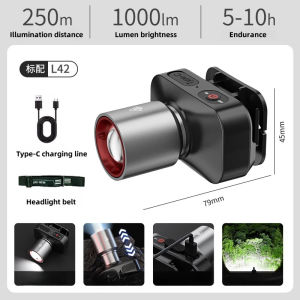 Headlight Flashlight Rechargeable Waterproof Led Zoomable Induction Headlamp Outdoor Camping