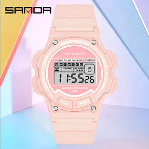 SANDAแฟชั่นของผู้หญิงCasual LEDกีฬาดิจิตอลนาฬิกาแบรนด์หรูนาฬิกาChronoกันน้ําปฏิทินส่องสว่างนาฬิกาสําหรับสตรี