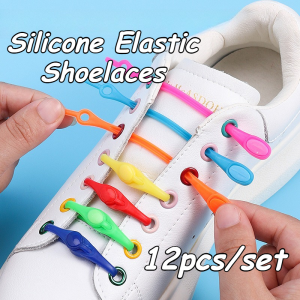 12Pcs Waterproof Silicone Flat Elastic Athletic Shoe Laces Elastic No Tie Shoelaces Shoe Accessories