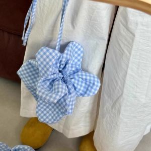 COSE Cute Flower Drawstring Bag Plaid Cloth ins Shoulder Bag Lightweight Storage Bag Small Crossbody Bag Women