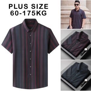 Plus Size Striped Shirt Korean Style Men Women Short Sleeve Buttons Tops Casual Business Large Big Oversized Clothing XL-10XL