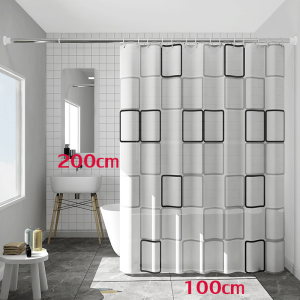 ม่านห้องน้ำกันน้ำ PEVA ลายเรขาคณิต/ดอกไม้/หิน ขนาด 80/150/200x180CM ป้องกันเชื้อรา