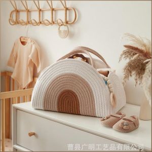 ตะกร้าเก็บของ ทนทาน ชั้นวางของ แฟชั่น พื้นที่ภายในกว้างขวาง การทอเชือกฝ้ายธรรมชาติ