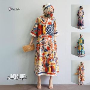 Imani Butik|Fashion Wanita Dress Jolie Bahan Katun Motif Warna Warni Full Colour Cantik dan Menarik