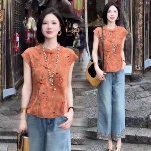Womens T-shirt Summer Chinese style new retro slimming button fashion loose casual temperament shirt