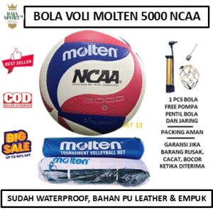 PAKET VOLLEYBALL VOLI MOLTEN 5000 NCAA VOLLEYBALL ORIGINAL EMPUK DITANGAN VOLI VOLY VOLLY WATER RESISTANCE