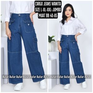 Kulot cargo jeans highwaist wanita dewasa size L XL XXL BB 40-75