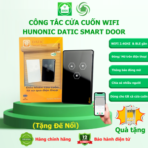 Công Tắc Cửa Cuốn HUNONIC DATIC Smart Door wifi & bluetooth điều khiển từ xa trên điện thoại hiển thị phần trăm đóng mở cửa trên điện thoại.