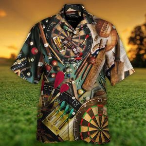 ZEEMIN  Hawaii Mens Shirt 3D Dart Club Print Short Sleeve Cuban Shirt Vacation Party Wear Vintage Streetwear Casual Clothing