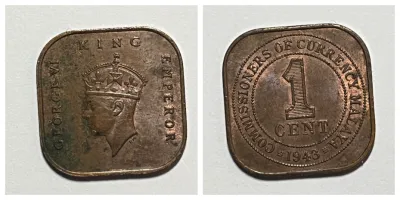 Malaysia (COMMISSIONERS OF CURRENCY MALAYA) Coin 1 Cent 1943 King George VI.