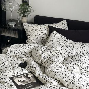 Ins Nordic Black Dot Bedding Set Flat Bed Sheet Duvet Cover Twin Full Queen Nordic Bed Linen Boy Girl Bedding Sets