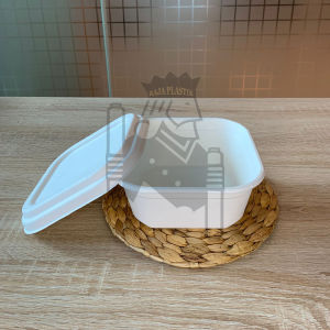 Bagasse Square Bowl 900ml + tutup \ Wadah Makan Sekali Pakai