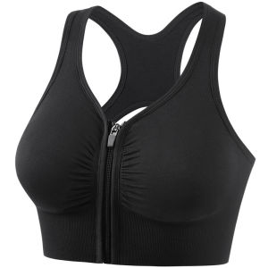 1 Piece Plus Size Sports Bra Womens Plus Zipper Front Cut Out Racer Back Shockproof Fitness Bra