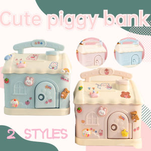 Kawaii Piggy Bank with Stickers Cute Child Accessible Lockable Large House Money Coin Box for Kids To Saving Money