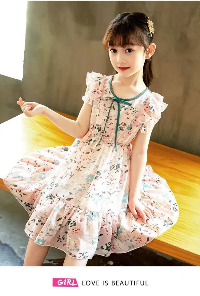 Girls' Floral Dress Sleeveless Princess Summer Cotton Dresses Retro Rural  Style Clothes Teenagers Frocks Kids Printing Vestidos