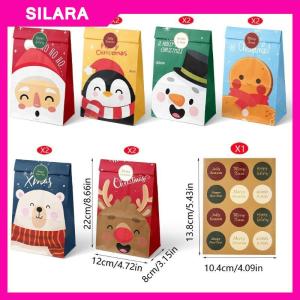 SILARA 12Pcs Christmas Calendar Gift Bags Countdown Paper Bags For Holiday Party Gift Wrapping Christmas Eve Apple Packaging Bag