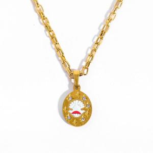 Delicate Peach Blossoms Necklace High Quality Stainless Steel Necklace Featuring Hand Painted Pattern for Women