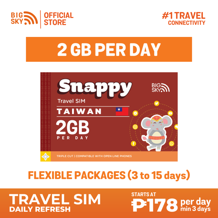 TAIWAN SNAPPY Travel SIM Card, 2GB per DAY for 3-15 DAYS High-Speed ...